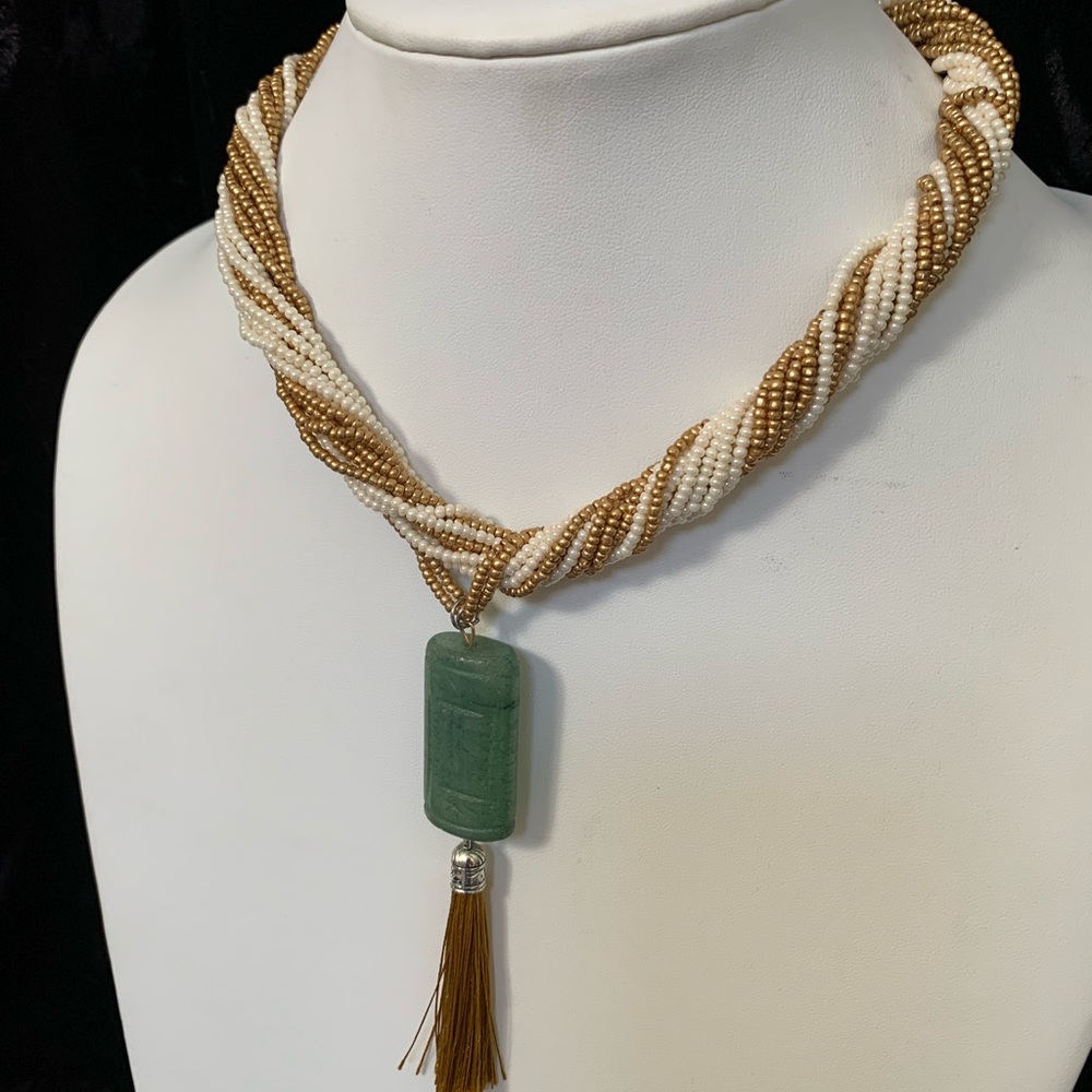 Beautiful Custom Made Jade Drop Statement Necklac… - image 6